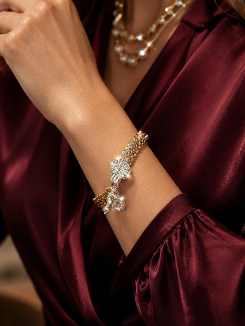 Herringbone Gold & Silver Tone Clear Rhinestone Banana Republic Toggle Bracelet